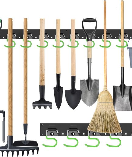Plastic 64 Inch Adjustable Storage System, Wall Mounted Hooks Tool Organizer，Garden Tool Hangers, Black