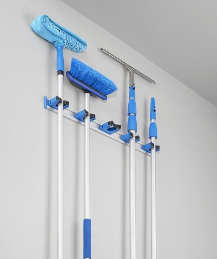 Hang-Up 5-Bracket Storage Organizer – Home, Basement, or Garage Tool Organizer Wall Mount, Cleaning Tool Organizer, Wall Rack for Hanging Brooms, Mops, Squeegees & Scrubbers